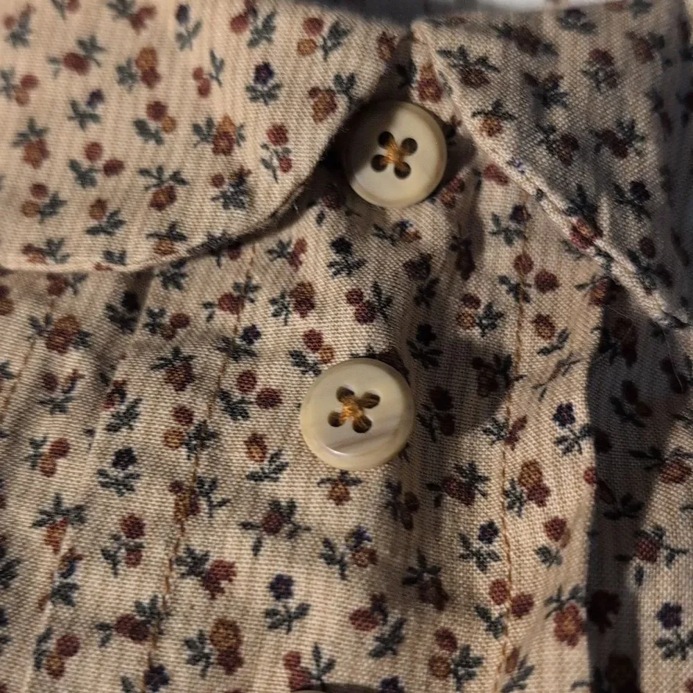 Vintage Girls Tan Brown Floral Print Prairie‎ Dress Ruffles